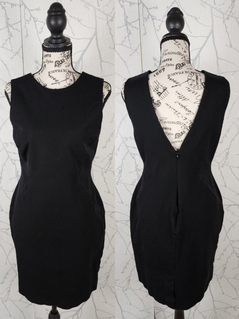 Banana Republic Black Ponte Knit V Back Sheath Dress